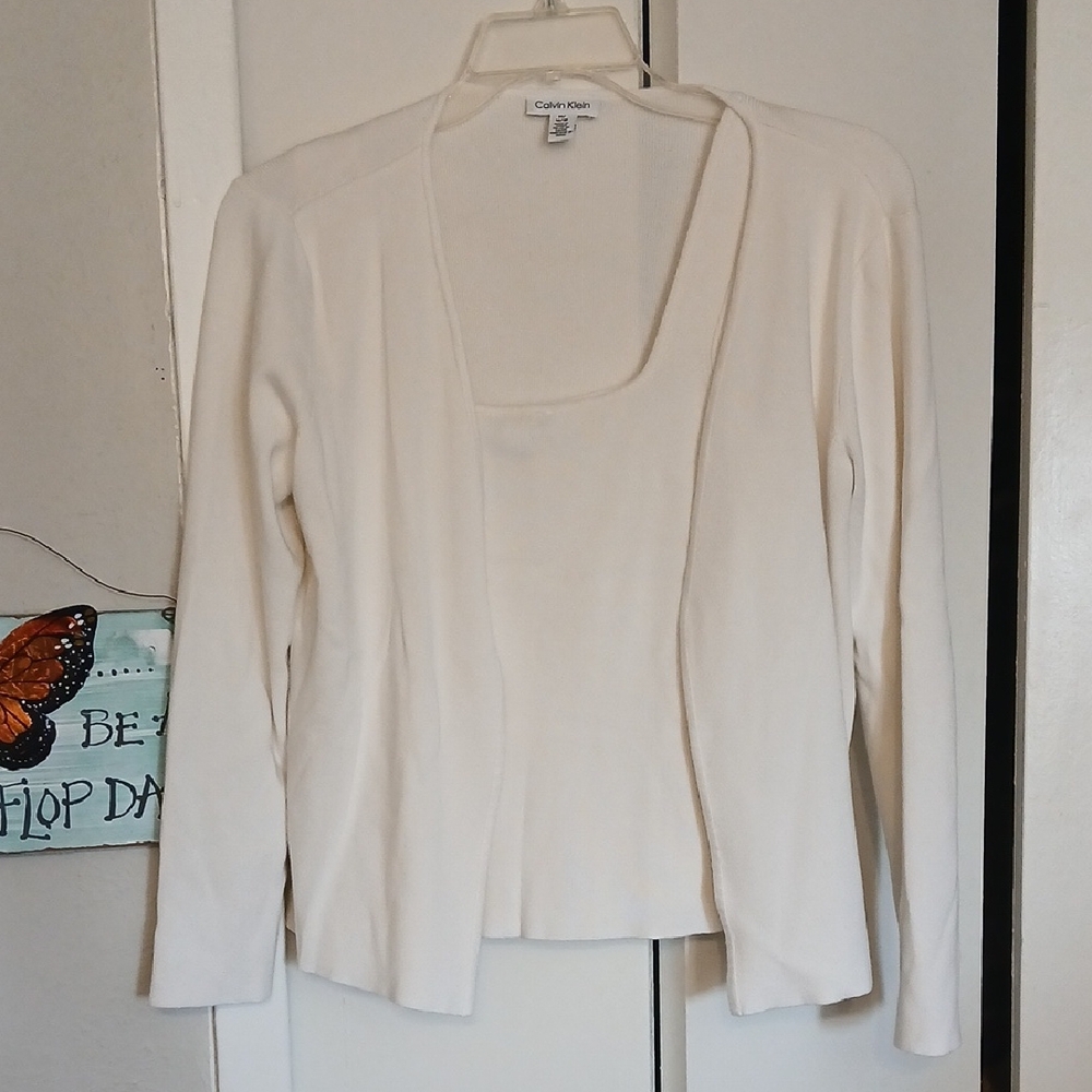 Calvin Klein Off-White Open Front Cardigan